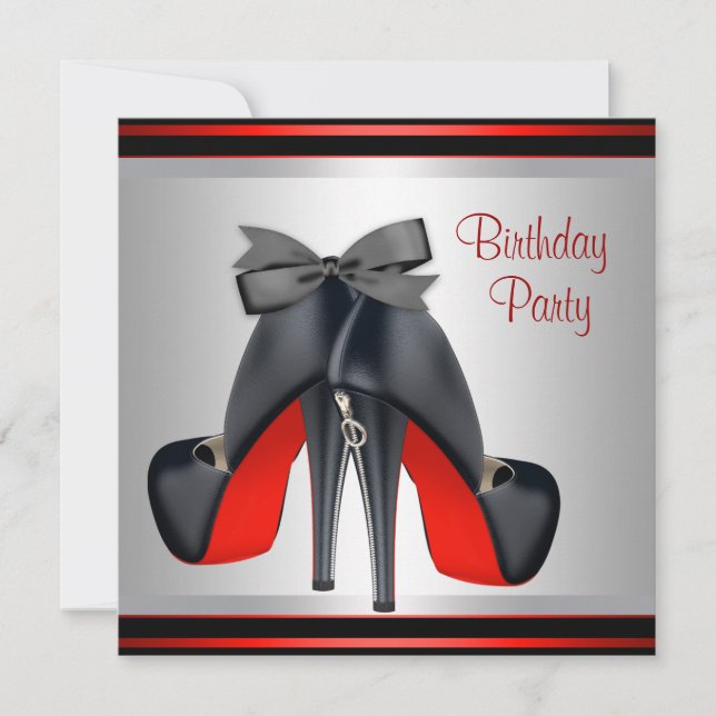 Black Red High Heel Shoes Birthday Party Invitation (Front)