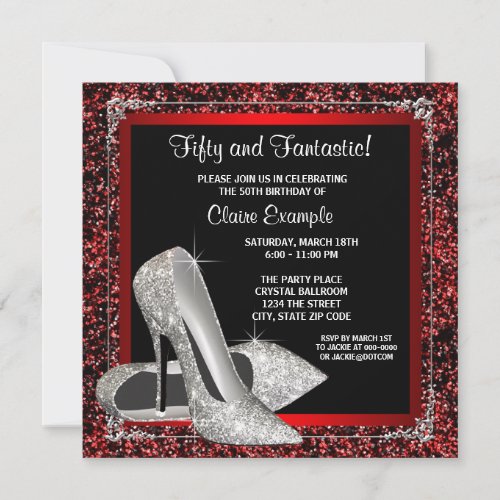 Black Red High Heels Womans Birthday Invitation