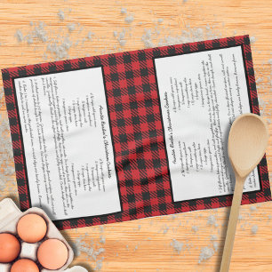 Black Red Holiday Gingham Plaid Family Recipe Kitchen Towel