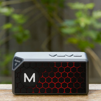 Black red honeycomb geometry pattern Monogram Bluetooth Speaker