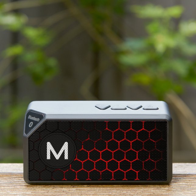 Black red honeycomb geometry pattern Monogram Bluetooth Speaker (Insitu(Outdoor))