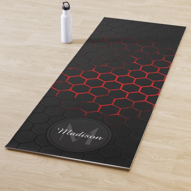 Black red honeycomb geometry pattern Monogram Yoga Mat (In Situ)