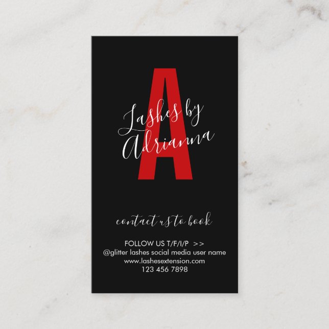 Black Red Icon Makeup Lash Extension Aftercare Business Card (Front)