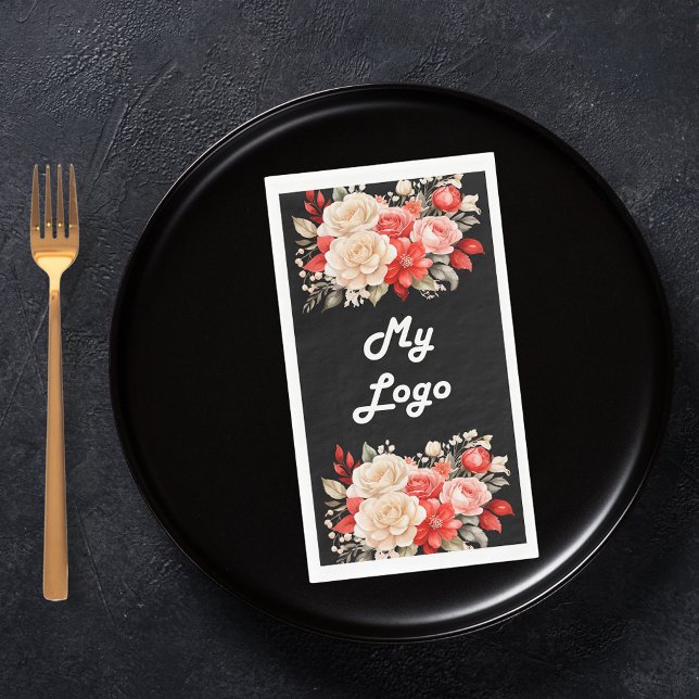 Black red ivory florals business logo paper guest towels (Creator Uploaded)