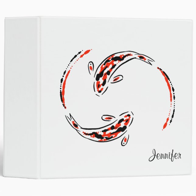 Black & Red Japanese Koi Fish Artistic 3 Ring Binder (Front/Spine)