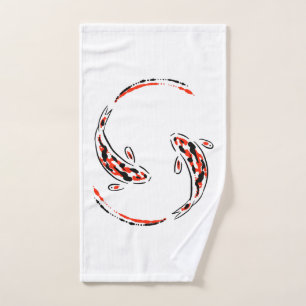 Black & Red Japanese Koi Fish Artistic Bath Towel Set