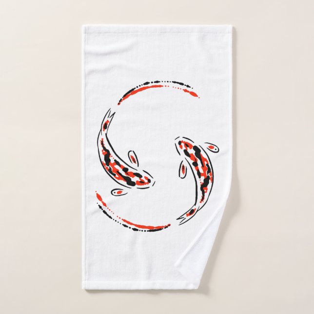 Black & Red Japanese Koi Fish Artistic Bath Towel Set (Hand Towel)