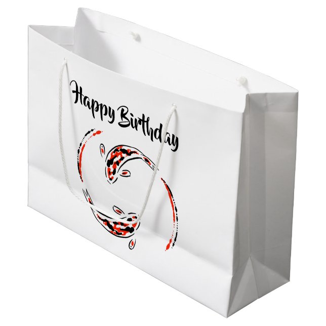 Black & Red Japanese Koi Fish Artistic Birthday Large Gift Bag (Front Angled)