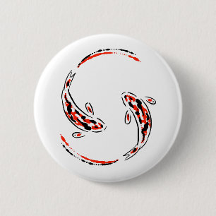 Black & Red Japanese Koi Fish Artistic Button