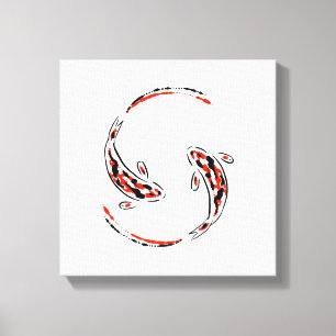 Black & Red Japanese Koi Fish Artistic Canvas Print