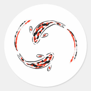 Black & Red Japanese Koi Fish Artistic Classic Round Sticker