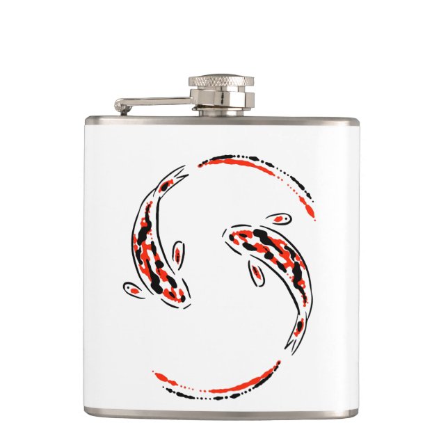 Black & Red Japanese Koi Fish Artistic Flask (Front)
