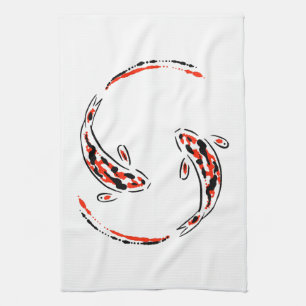 Black & Red Japanese Koi Fish Artistic Kitchen Towel