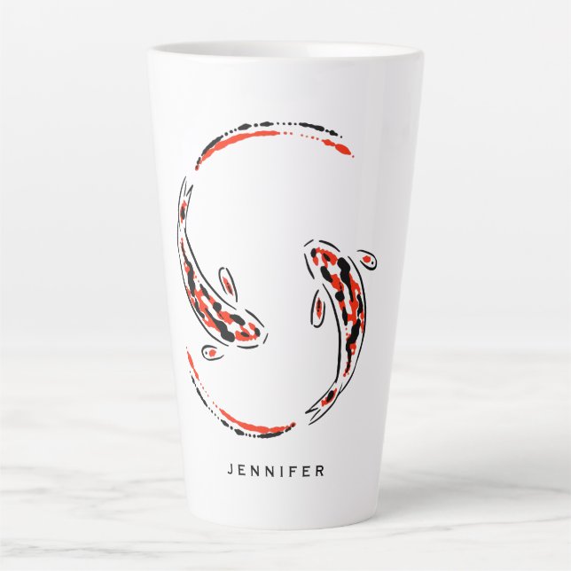 Black & Red Japanese Koi Fish Artistic Latte Mug (Front)