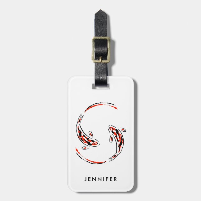 Black & Red Japanese Koi Fish Artistic Luggage Tag (Front Vertical)