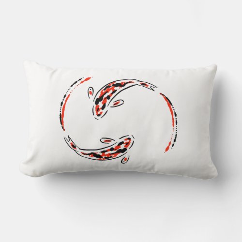 Black  Red Japanese Koi Fish Artistic Lumbar Pillow
