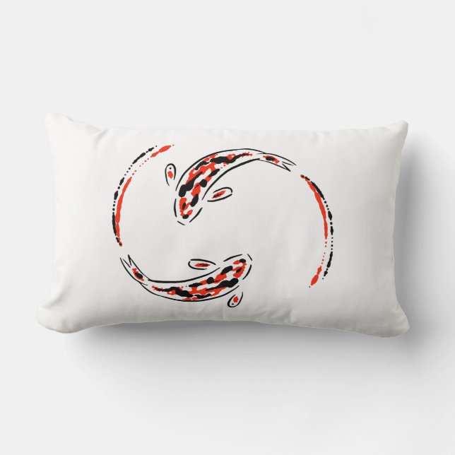 Black & Red Japanese Koi Fish Artistic Lumbar Pillow (Front)
