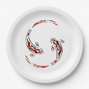 Black & Red Japanese Koi Fish Artistic Paper Plates