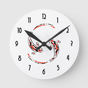 Black & Red Japanese Koi Fish Artistic Round Clock