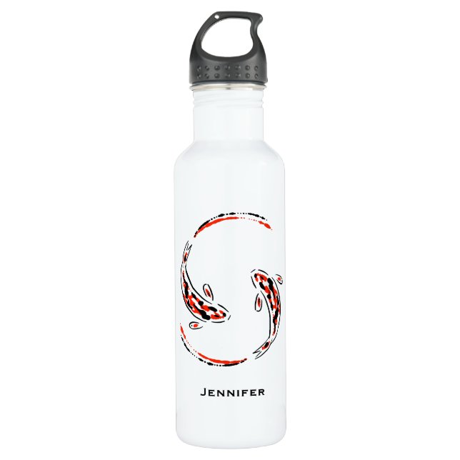 Black & Red Japanese Koi Fish Artistic Stainless Steel Water Bottle (Front)