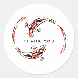 Black & Red Japanese Koi Fish Artistic Thank You Classic Round Sticker