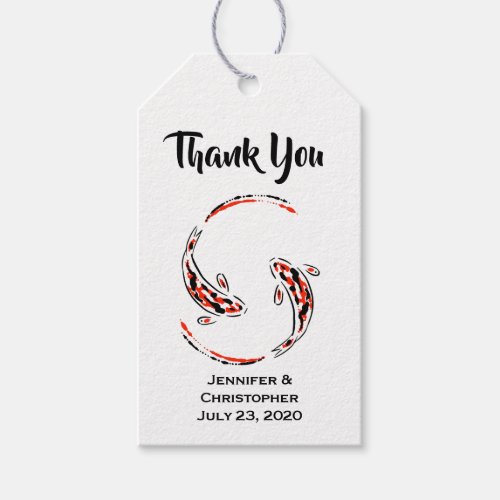 Black  Red Japanese Koi Fish Artistic Thank You Gift Tags