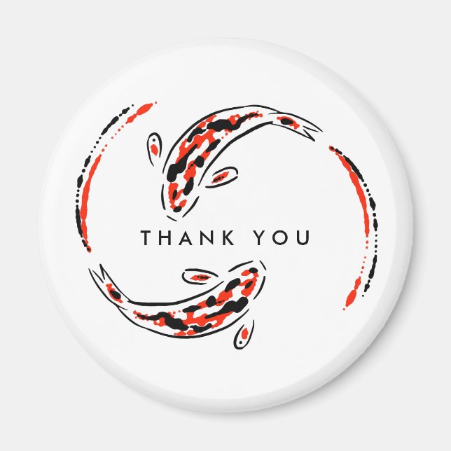 Black & Red Japanese Koi Fish Artistic Thank You Magnet (Front)