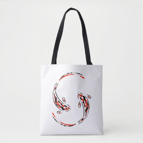 Black  Red Japanese Koi Fish Artistic Tote Bag