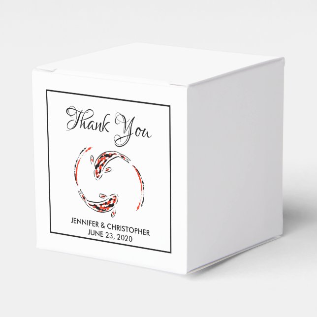 Black & Red Japanese Koi Fish Artistic Wedding Favor Boxes (Front Side)