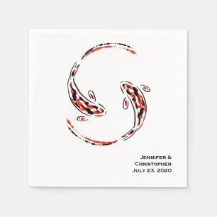 Black & Red Japanese Koi Fish Artistic Wedding Napkins