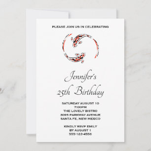 Black & Red Japanese Koi Fish Pair Birthday Invitation