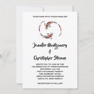 Black & Red Japanese Koi Fish Pair Wedding Invitation