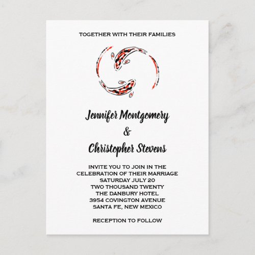 Black  Red Japanese Koi Fish Pair Wedding Invitation Postcard