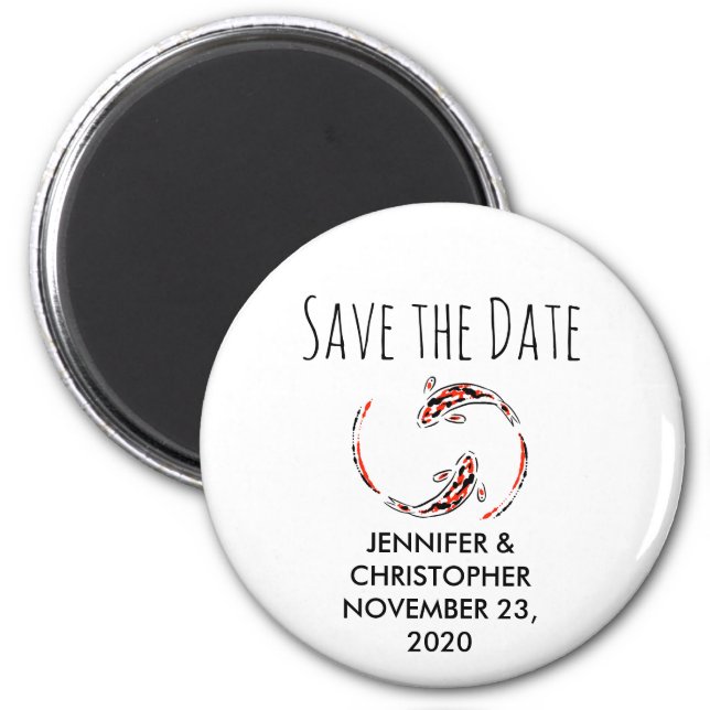 Black & Red Japanese Koi Fish Save the Date Magnet (Front)