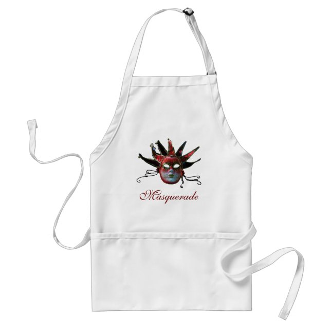 BLACK  RED JESTER MASK ,Masquerade Party Adult Apron (Front)