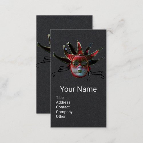 BLACK RED JESTER MASKMasquerade Party Black Paper Business Card