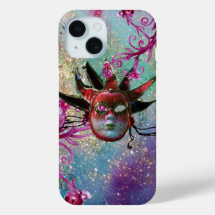 BLACK RED JESTER MASK Masquerade Party Blue Green iPhone 15 Case