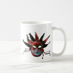 BLACK RED JESTER MASK ,Masquerade Party Coffee Mug