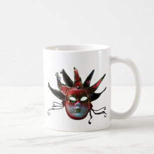 BLACK  RED JESTER MASK ,Masquerade Party Coffee Mug