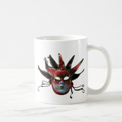 BLACK  RED JESTER MASK Masquerade Party Coffee Mug