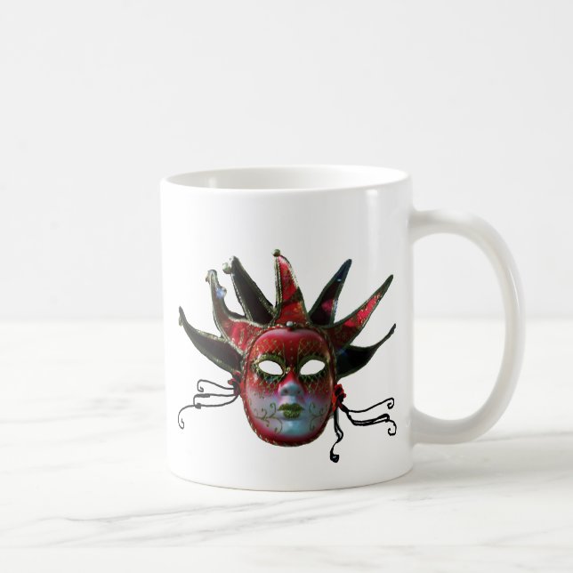 BLACK  RED JESTER MASK ,Masquerade Party Coffee Mug (Right)