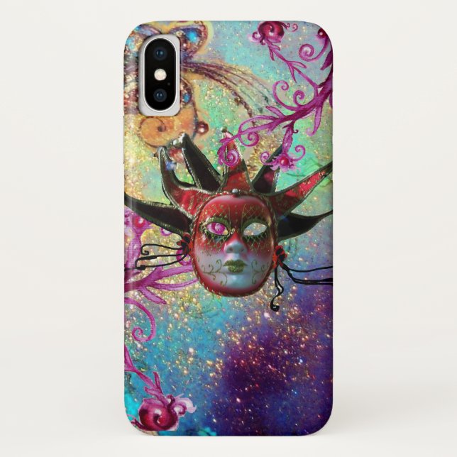 BLACK RED JESTER MASK Masquerade Party Green Blue Case-Mate iPhone Case (Back)