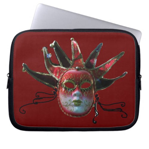 BLACK  RED JESTER MASK Masquerade Party Laptop Sleeve