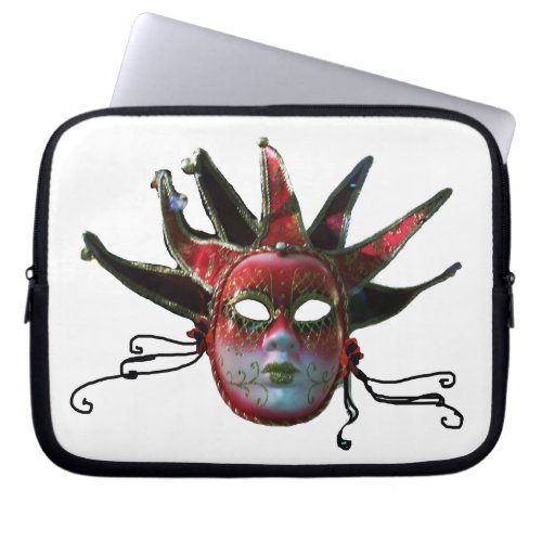 BLACK  RED JESTER MASK Masquerade Party Laptop Sleeve