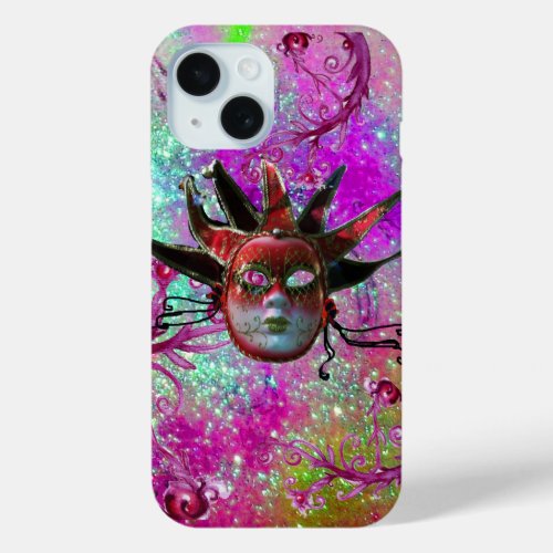 BLACK RED JESTER MASK Masquerade Party Purple Blue iPhone 15 Case