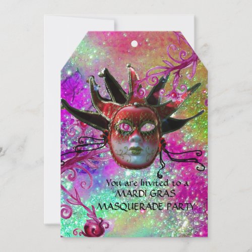 BLACK  RED JESTER MASK Masquerade Party Purple Invitation