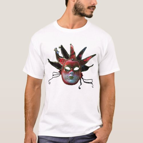 BLACK  RED JESTER MASK Masquerade Party T_Shirt