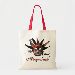 BLACK RED JESTER MASK ,Masquerade Party Tote Bag