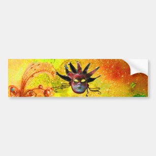 BLACK RED JESTER MASK,Masquerade Party Yellow Bumper Sticker