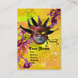 BLACK RED JESTER MASK Masquerade Party Yellow Gold Business Card